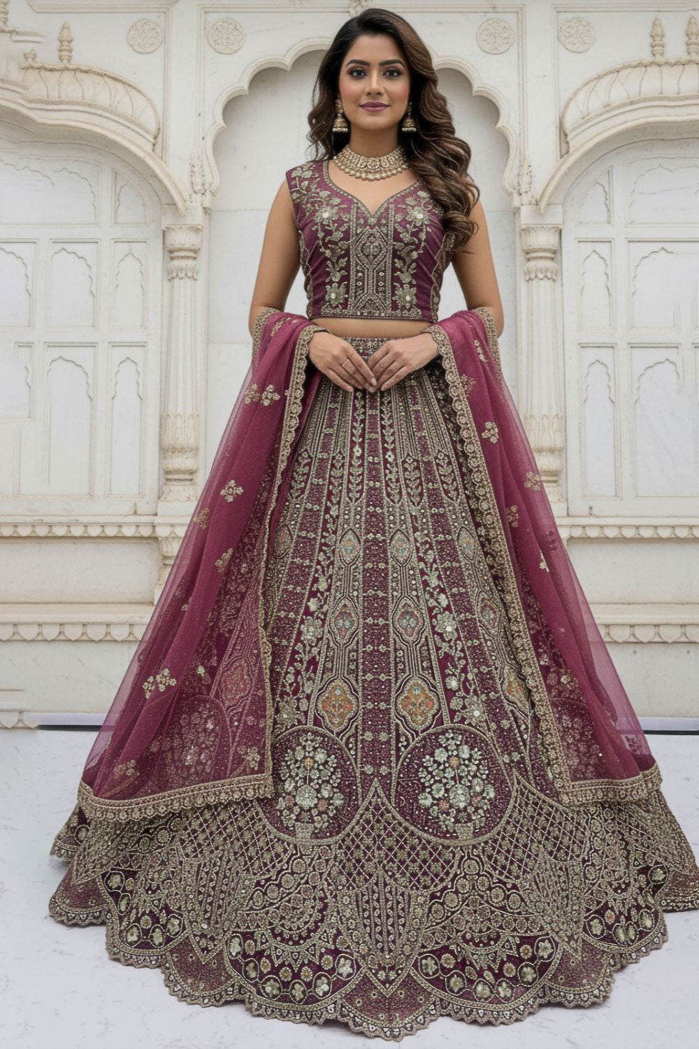 Purple Bridal Engagement Organza Lehenga Choli SFANJ3207