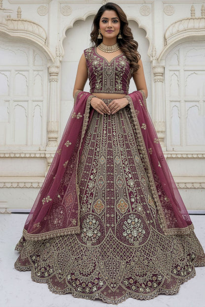 Purple Bridal Engagement Organza Lehenga Choli SFANJ3207