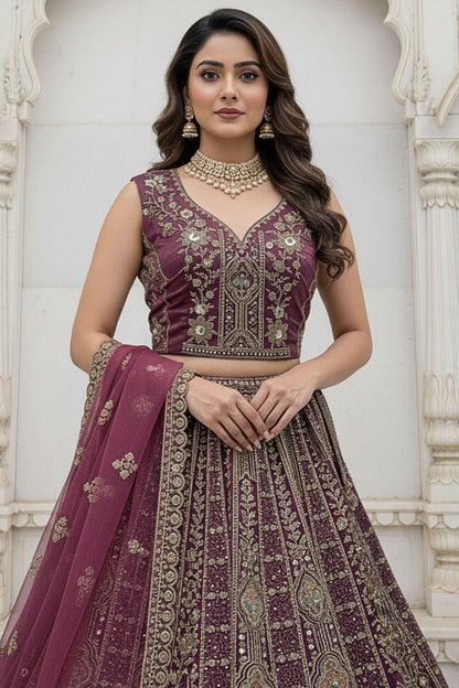 Purple Bridal Engagement Organza Lehenga Choli SFANJ3207
