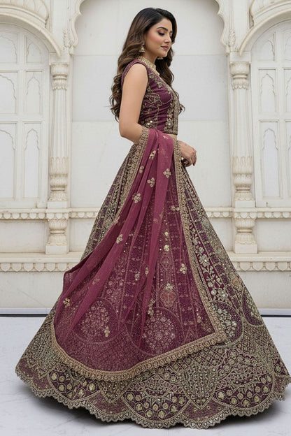 Purple Bridal Engagement Organza Lehenga Choli SFANJ3207