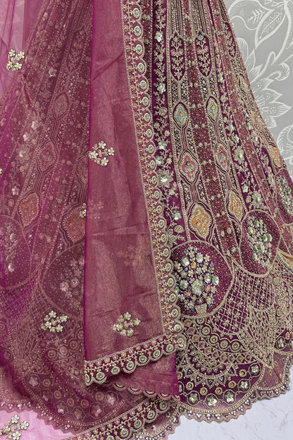 Purple Bridal Engagement Organza Lehenga Choli SFANJ3207