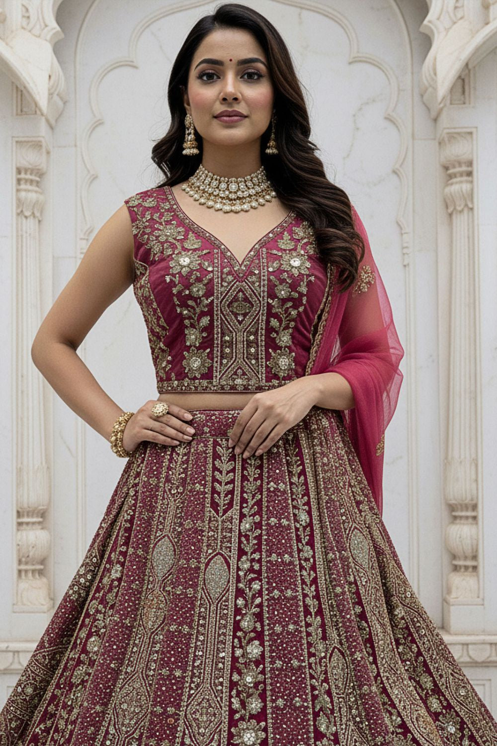 Pink Bridal Engagement Organza Lehenga Choli SFANJ3209