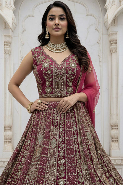 Pink Bridal Engagement Organza Lehenga Choli SFANJ3209