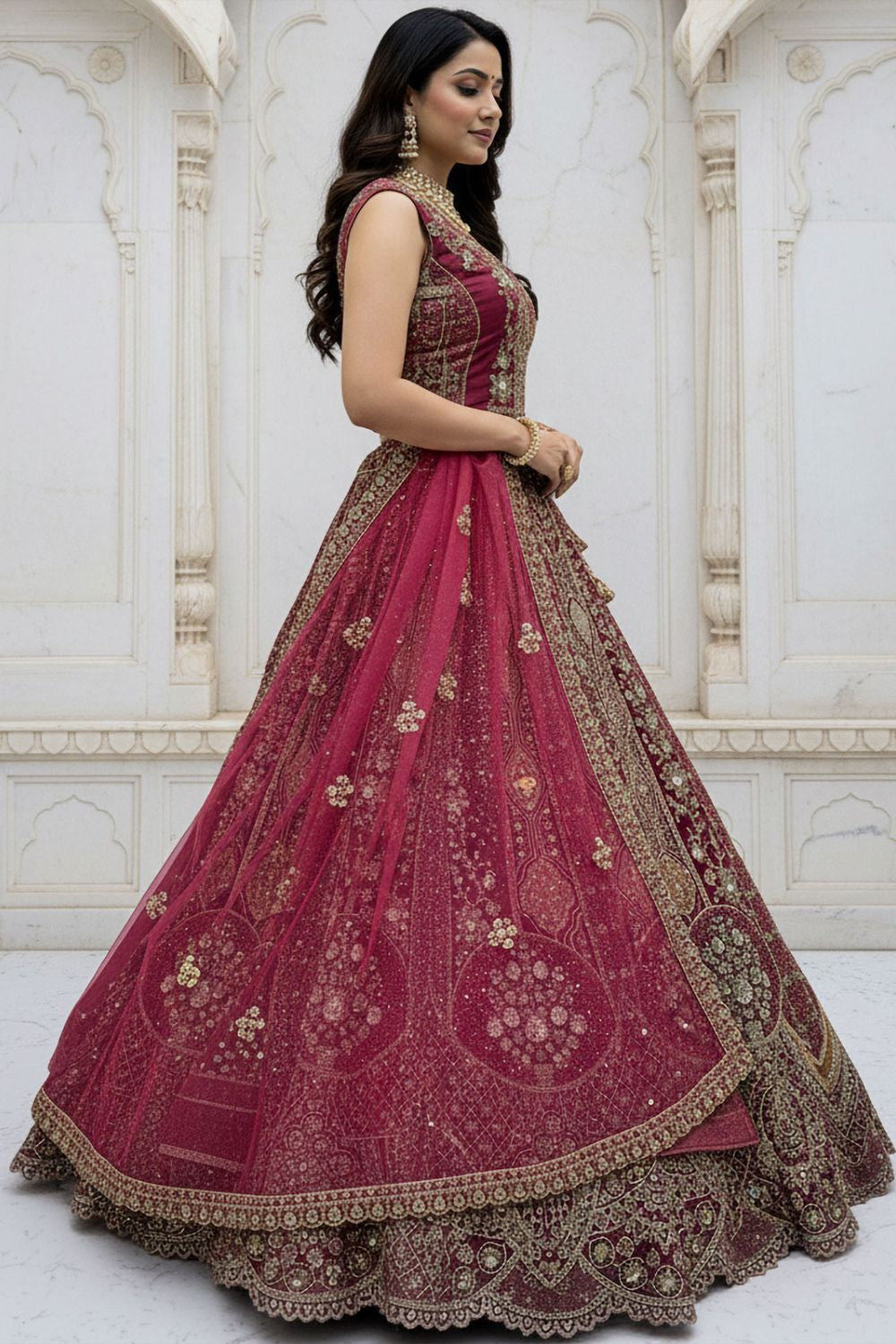 Pink Bridal Engagement Organza Lehenga Choli SFANJ3209
