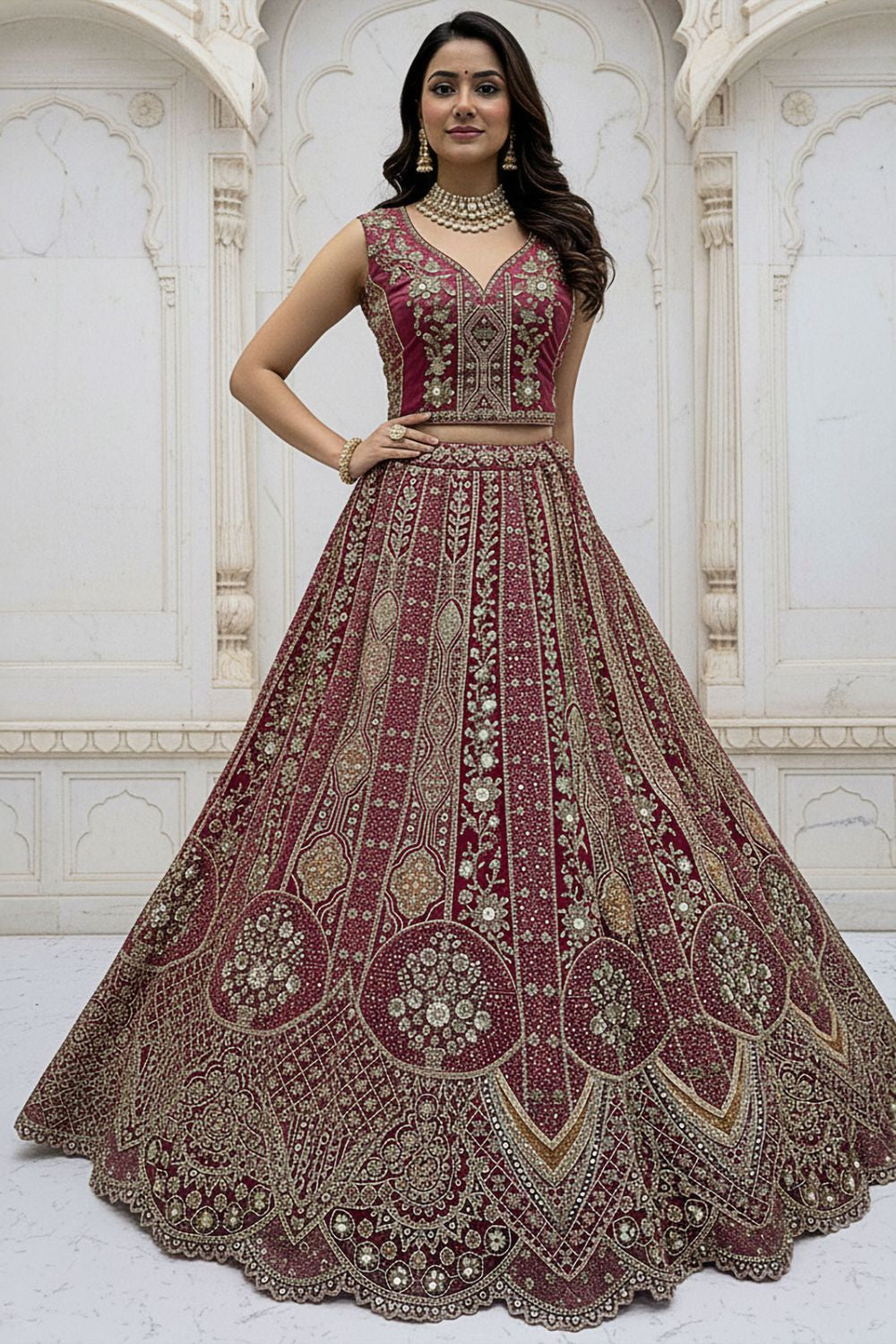 Pink Bridal Engagement Organza Lehenga Choli SFANJ3209
