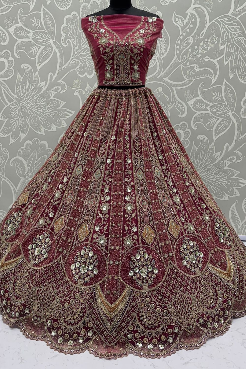 Pink Bridal Engagement Organza Lehenga Choli SFANJ3209