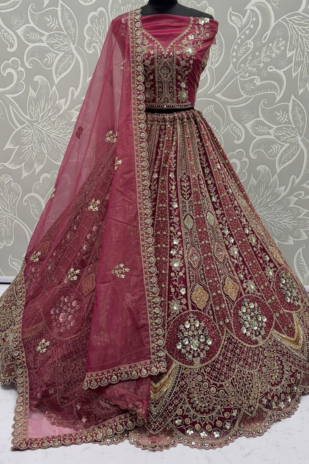 Pink Bridal Engagement Organza Lehenga Choli SFANJ3209