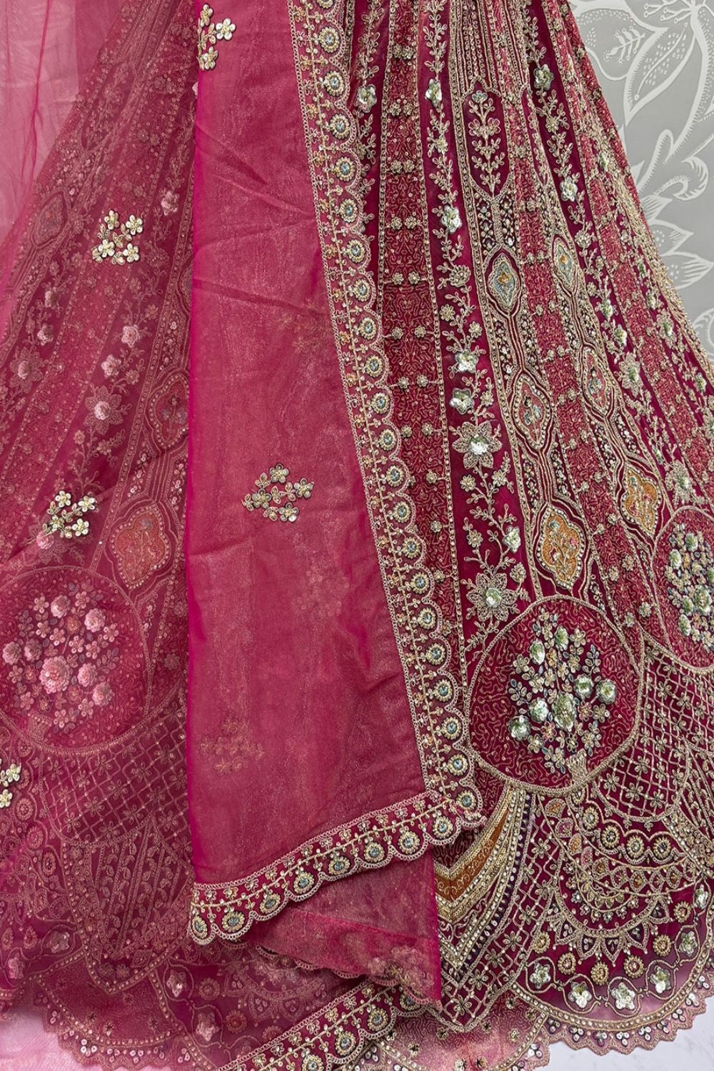 Pink Bridal Engagement Organza Lehenga Choli SFANJ3209