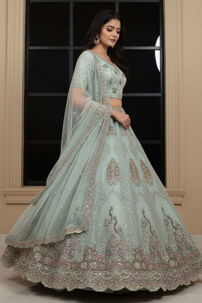 Blue Net Lehenga Choli - SFANJ3211