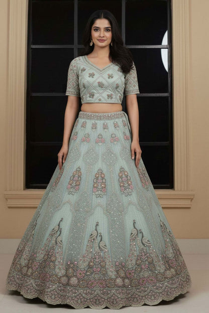 Blue Net Lehenga Choli - SFANJ3211