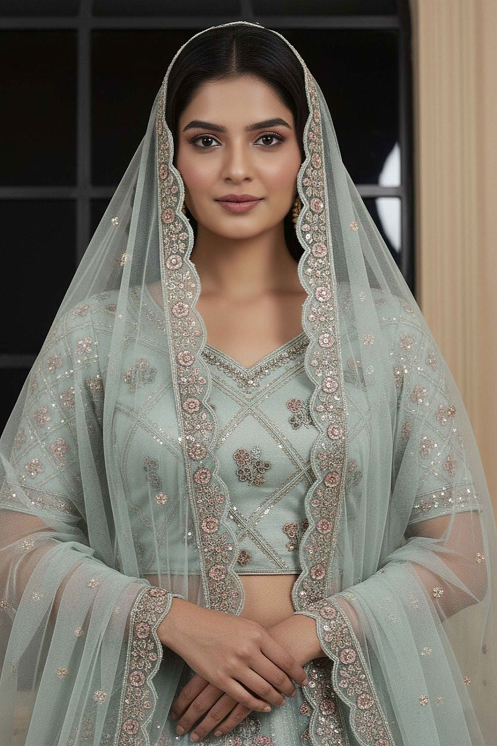 Blue Net Lehenga Choli - SFANJ3211