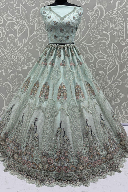 Blue Net Lehenga Choli - SFANJ3211