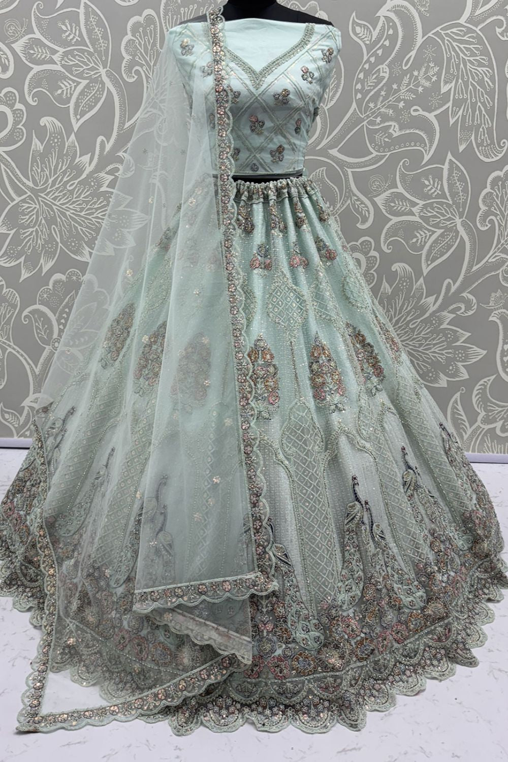Blue Net Lehenga Choli - SFANJ3211