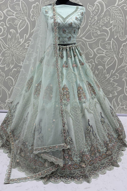Blue Net Lehenga Choli - SFANJ3211