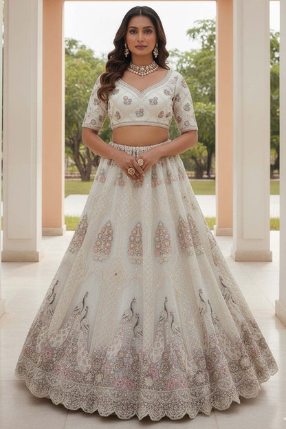 White Net Lehenga Choli - SFANJ3212