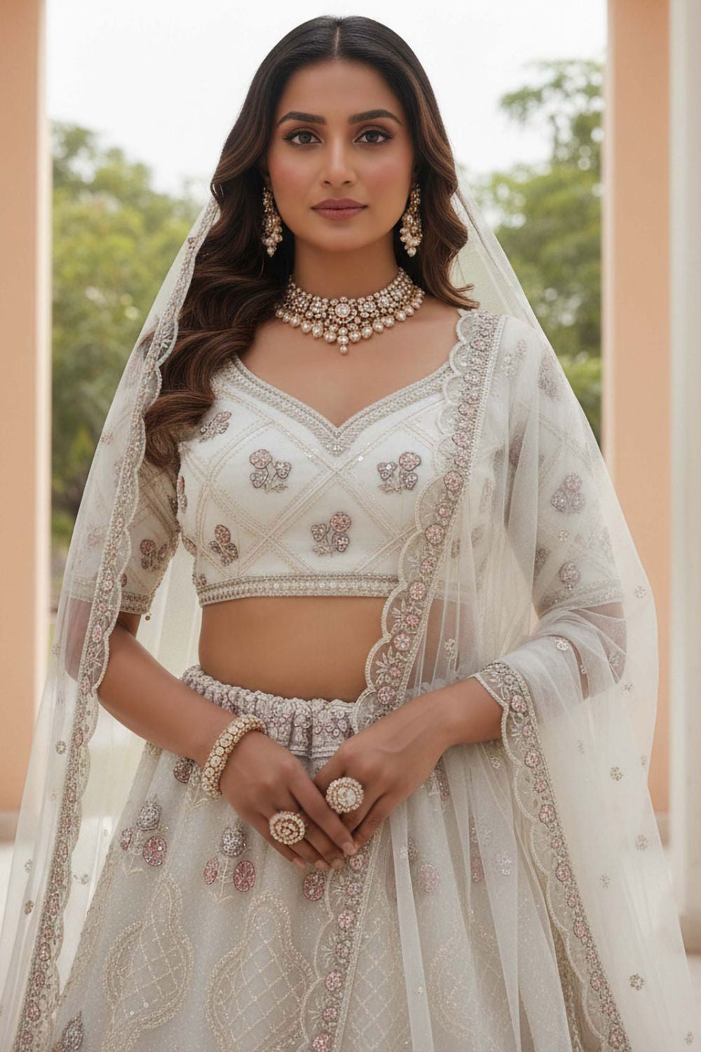 White Net Lehenga Choli - SFANJ3212