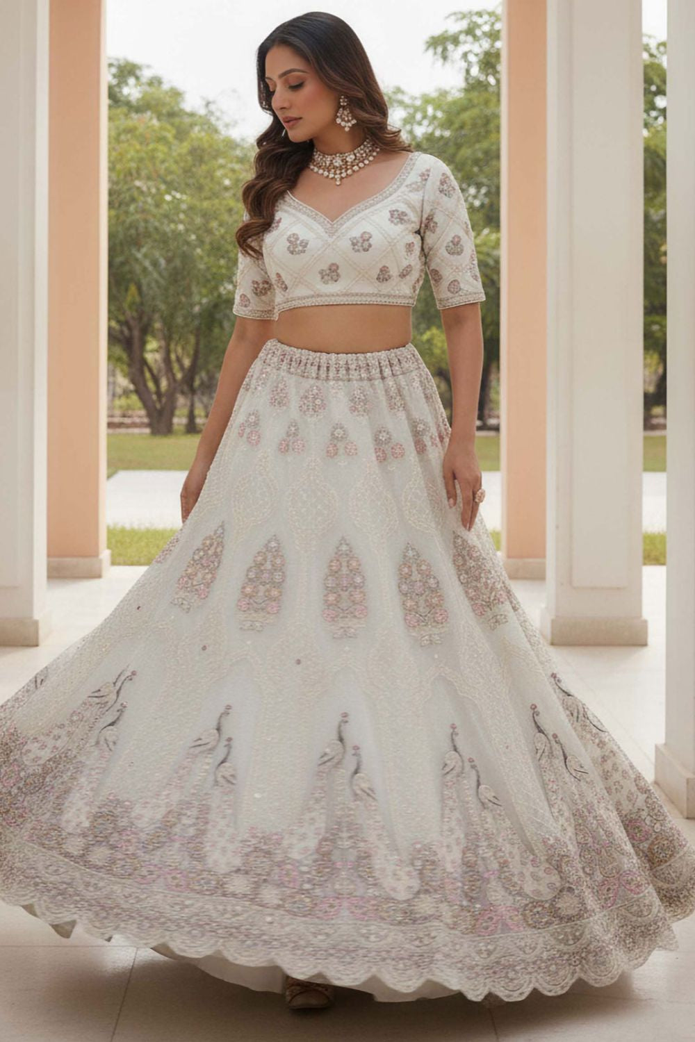White Net Lehenga Choli - SFANJ3212