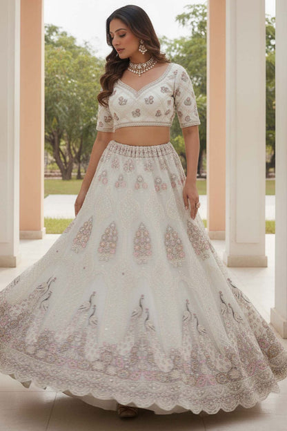 White Net Lehenga Choli - SFANJ3212