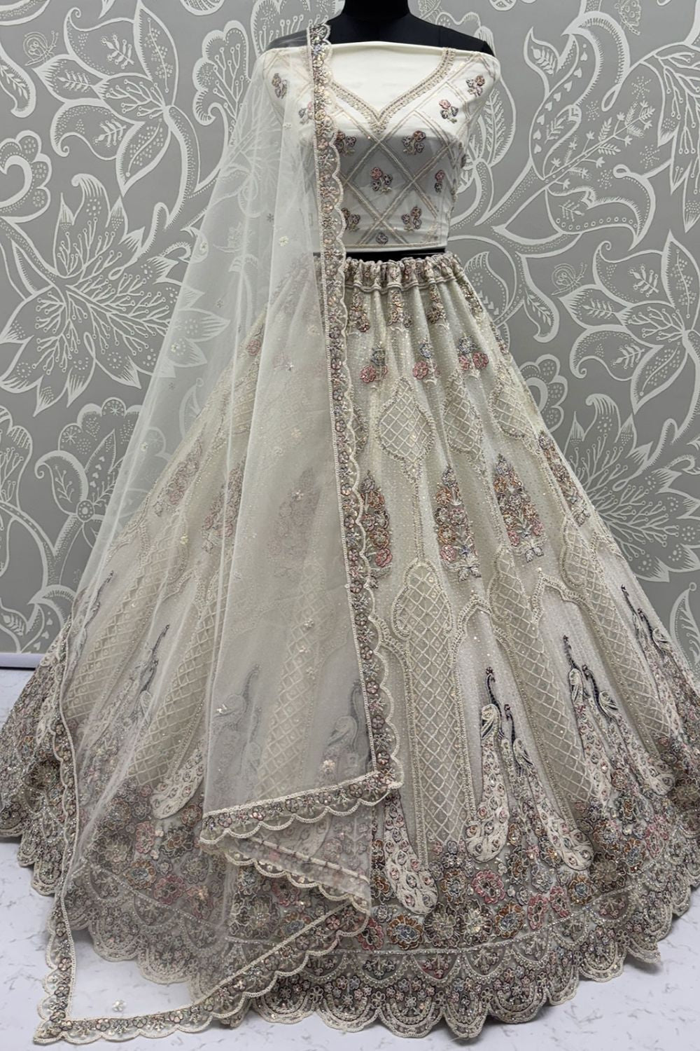 White Net Lehenga Choli - SFANJ3212