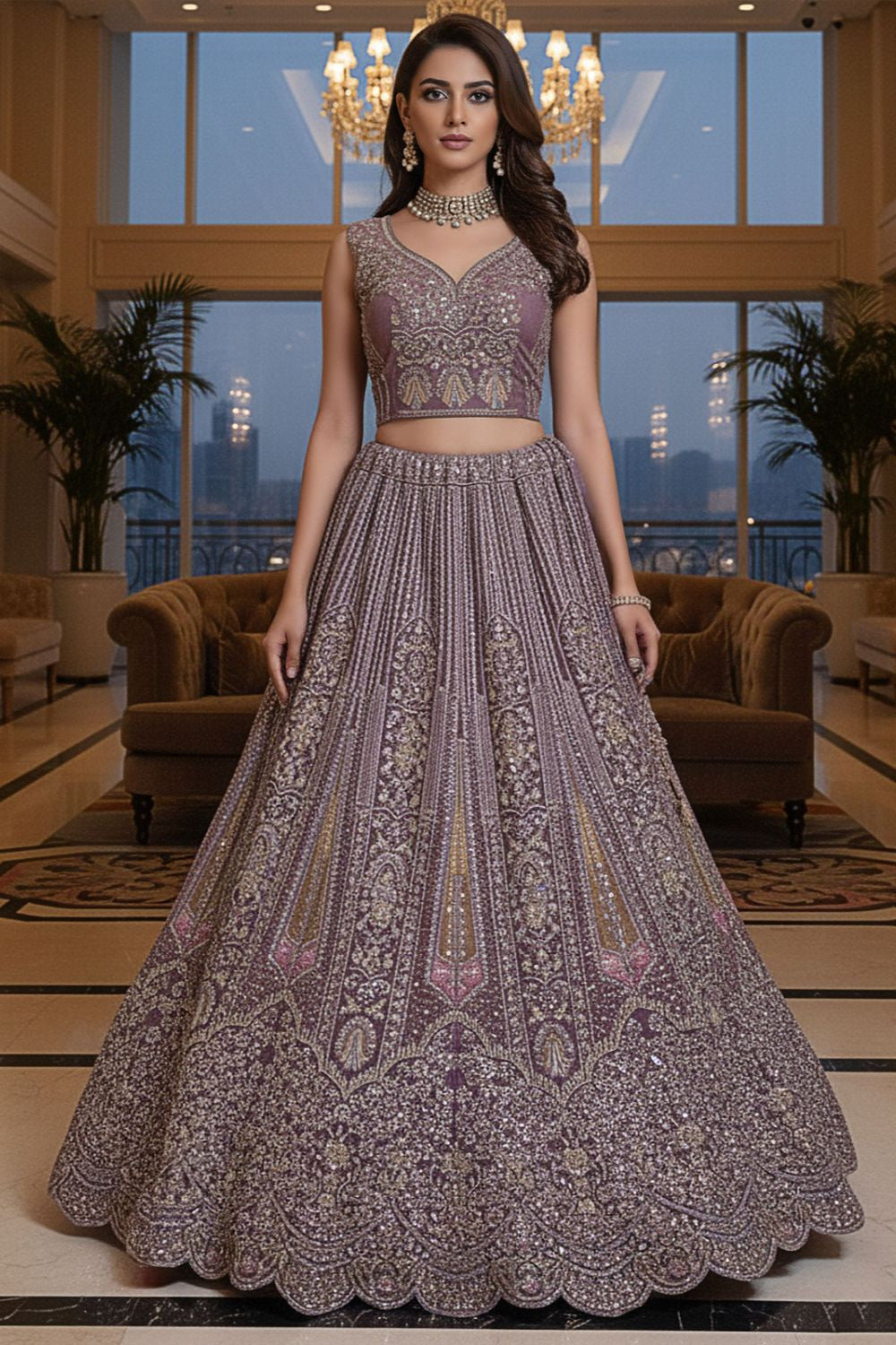 Purple Net Lehenga Choli - SFANJ3213