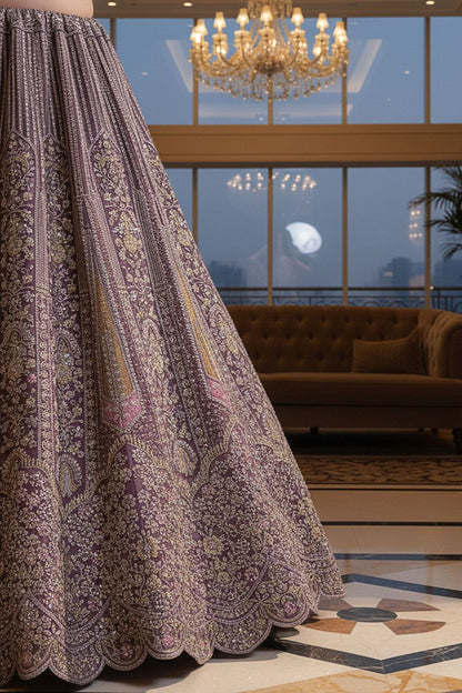 Purple Net Lehenga Choli - SFANJ3213