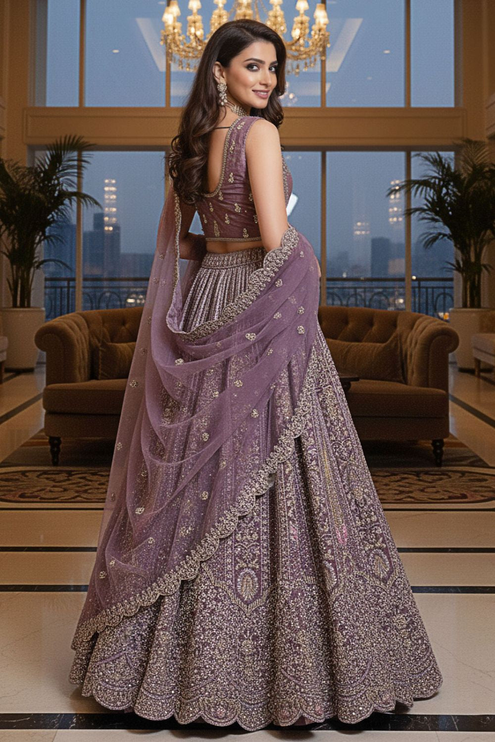 Purple Net Lehenga Choli - SFANJ3213