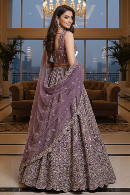 Purple Net Lehenga Choli - SFANJ3213