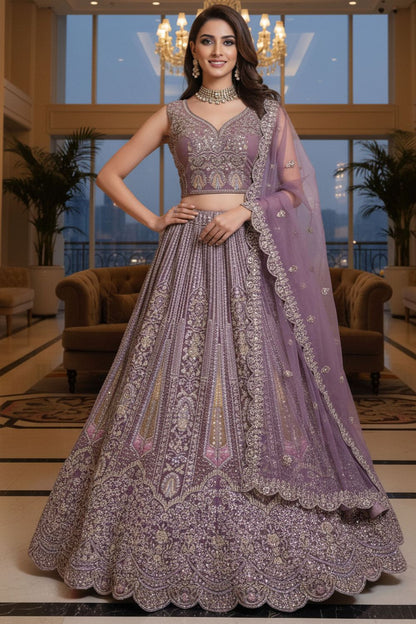 Purple Net Lehenga Choli - SFANJ3213