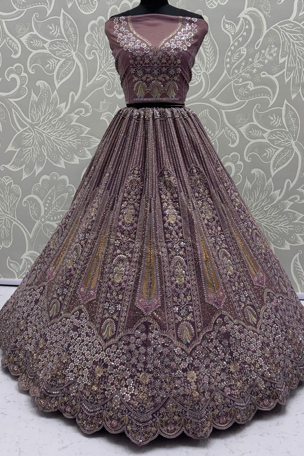 Purple Net Lehenga Choli - SFANJ3213