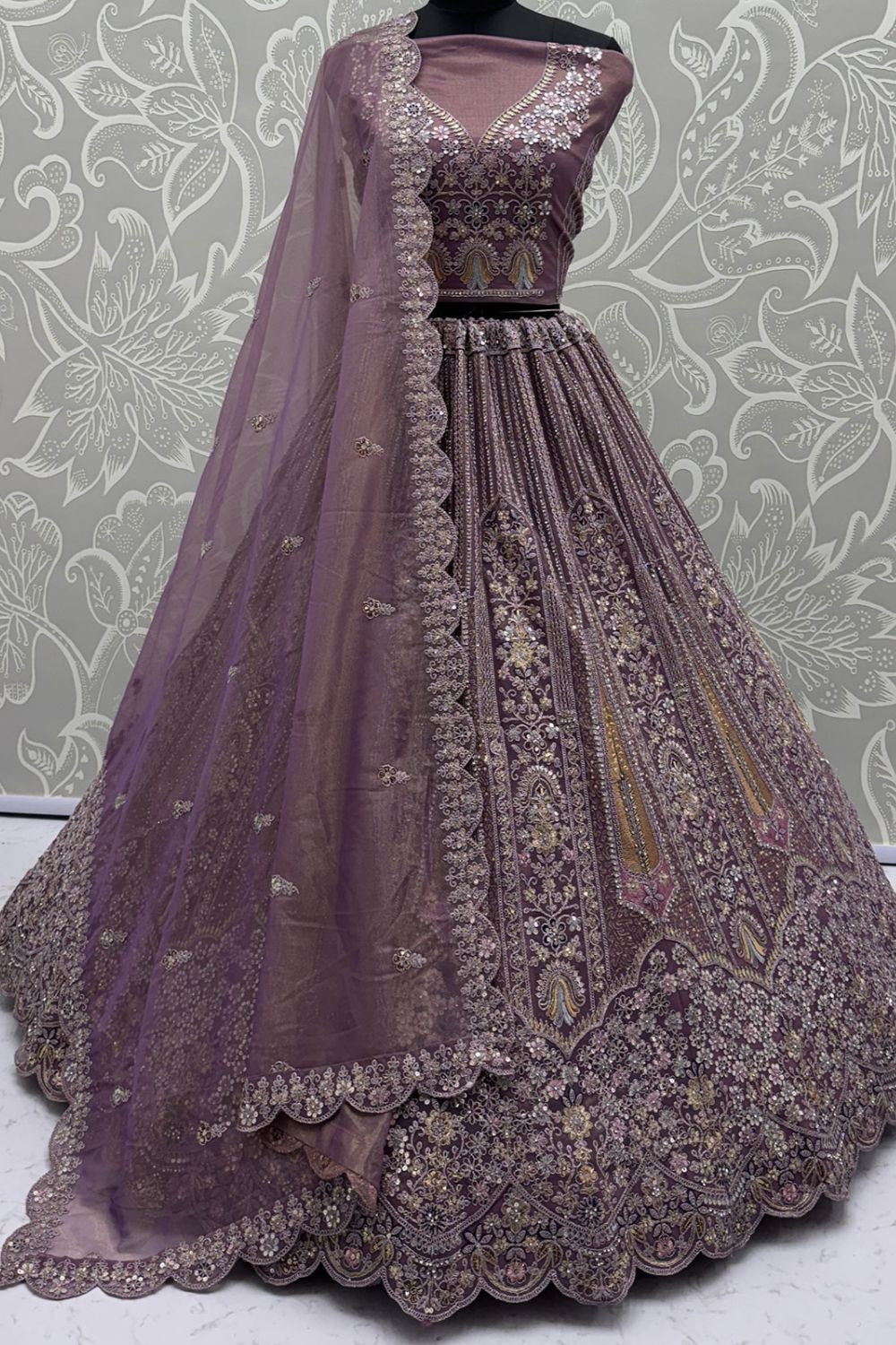 Purple Net Lehenga Choli - SFANJ3213