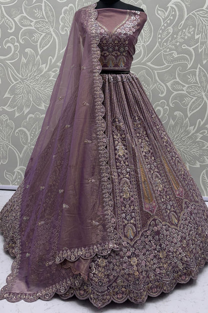 Purple Net Lehenga Choli - SFANJ3213