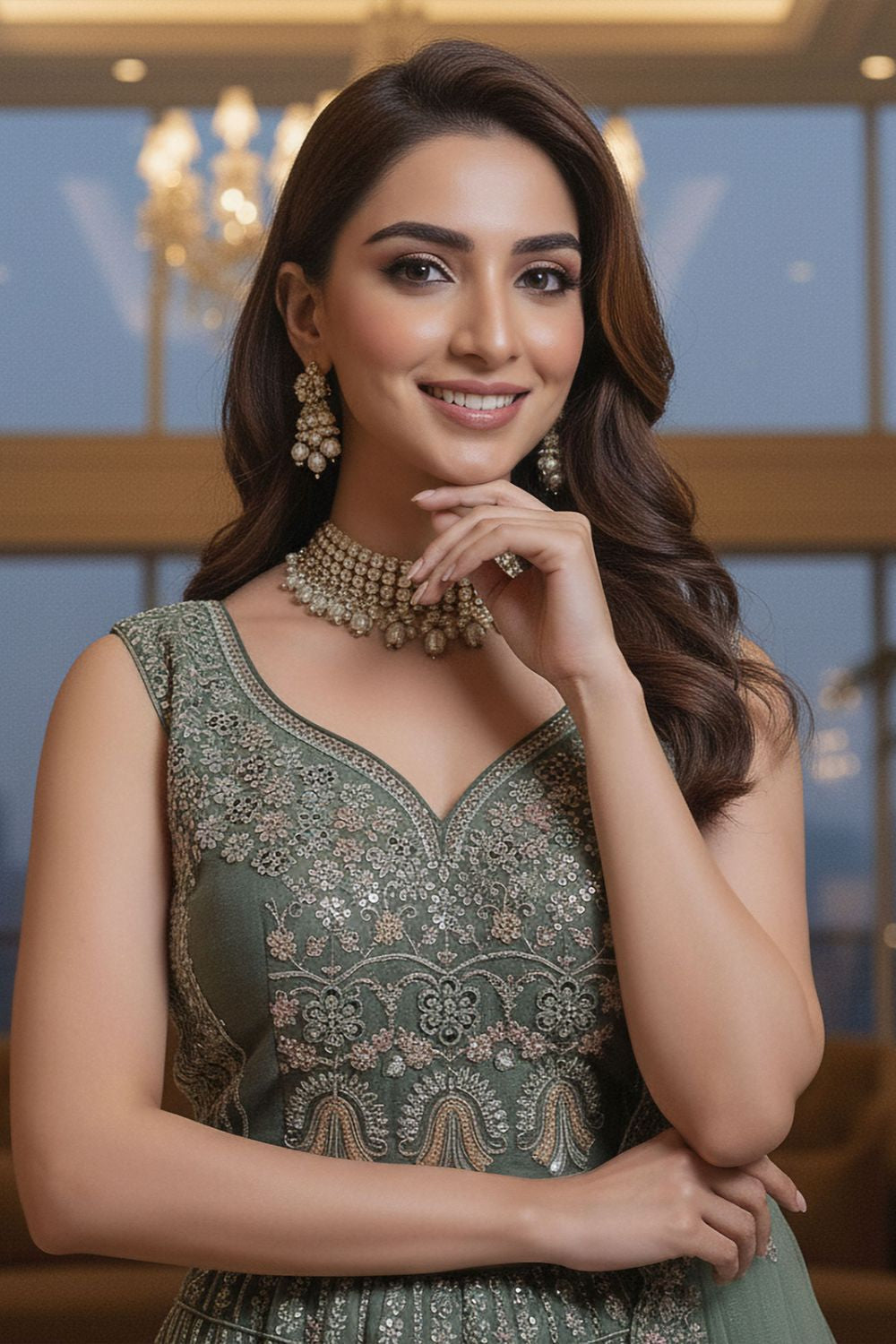 Green Net Lehenga Choli - SFANJ3214