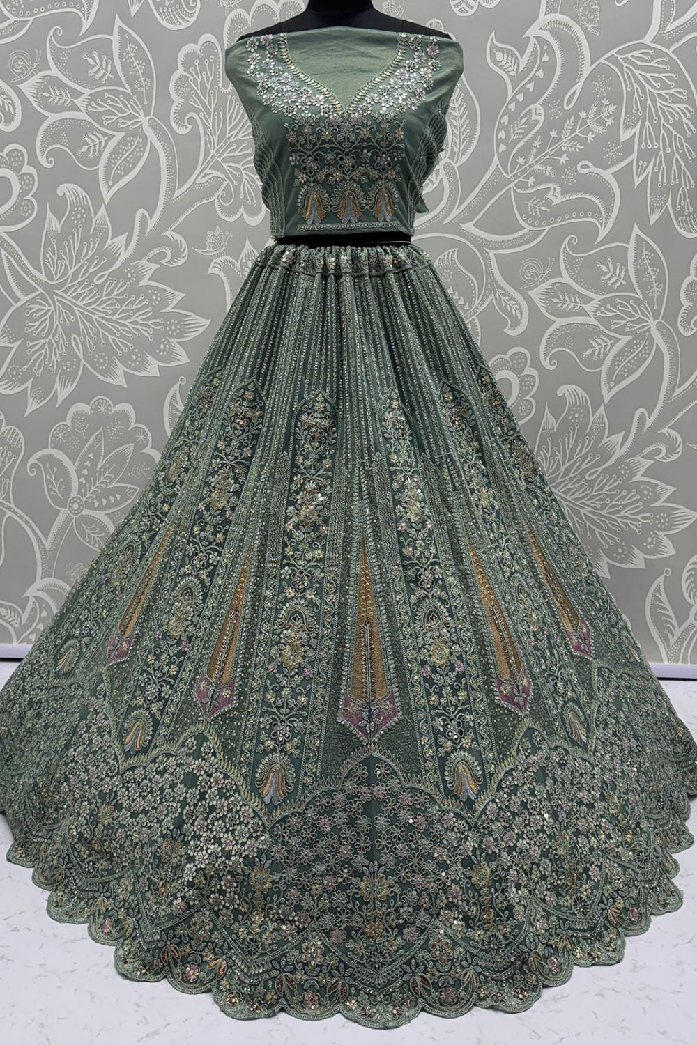 Green Net Lehenga Choli - SFANJ3214
