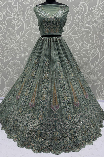 Green Net Lehenga Choli - SFANJ3214