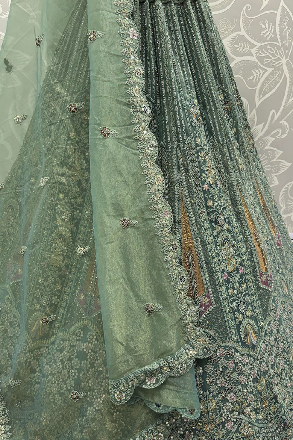 Green Net Lehenga Choli - SFANJ3214