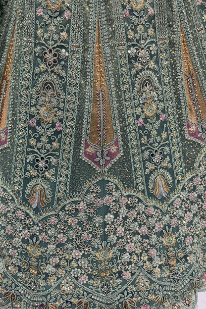 Green Net Lehenga Choli - SFANJ3214