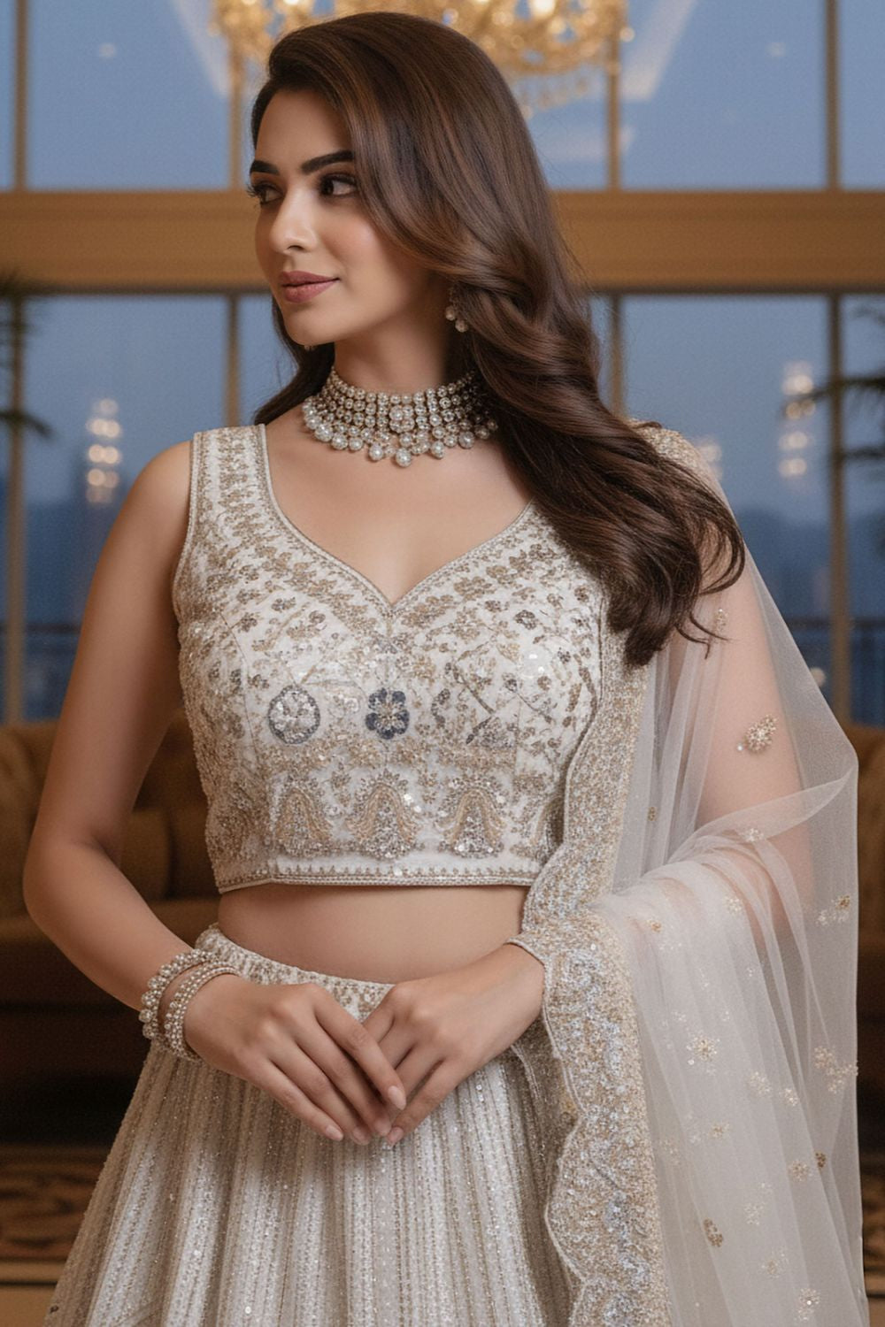 White Net Lehenga Choli - SFANJ3215