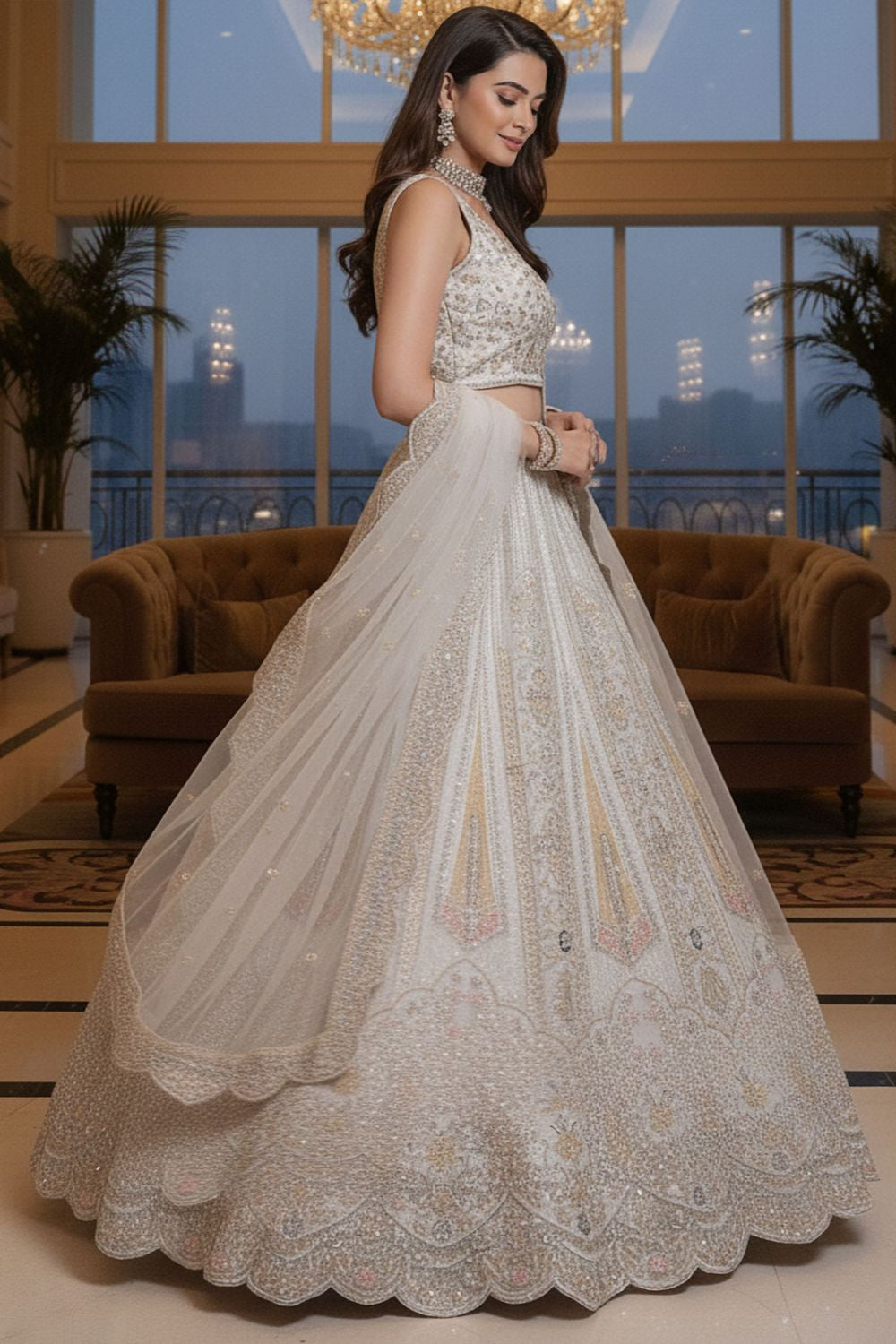 White Net Lehenga Choli - SFANJ3215