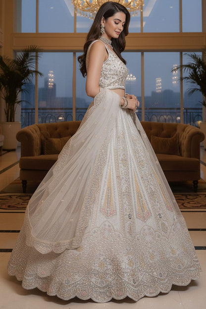 White Net Lehenga Choli - SFANJ3215