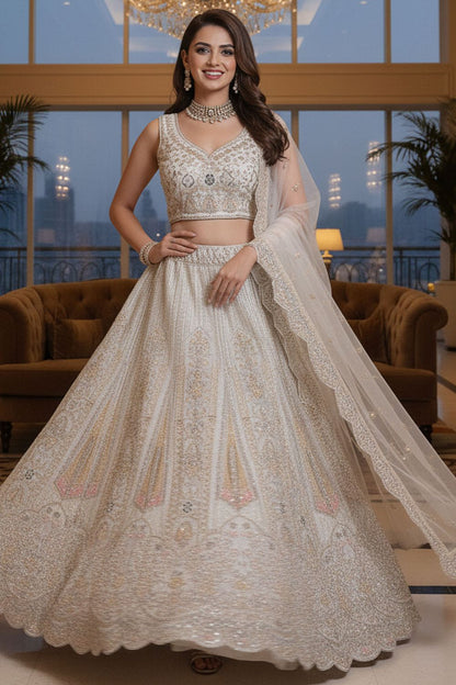 White Net Lehenga Choli - SFANJ3215