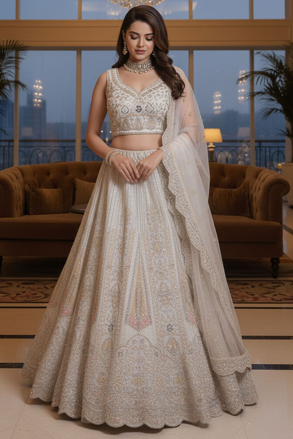 White Net Lehenga Choli - SFANJ3215