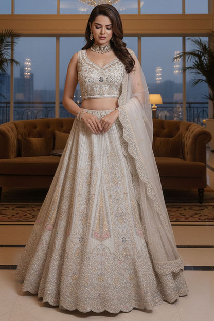White Net Lehenga Choli - SFANJ3215