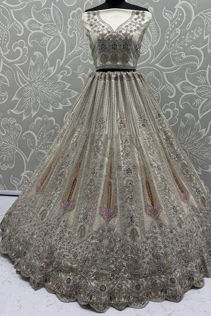 White Net Lehenga Choli - SFANJ3215