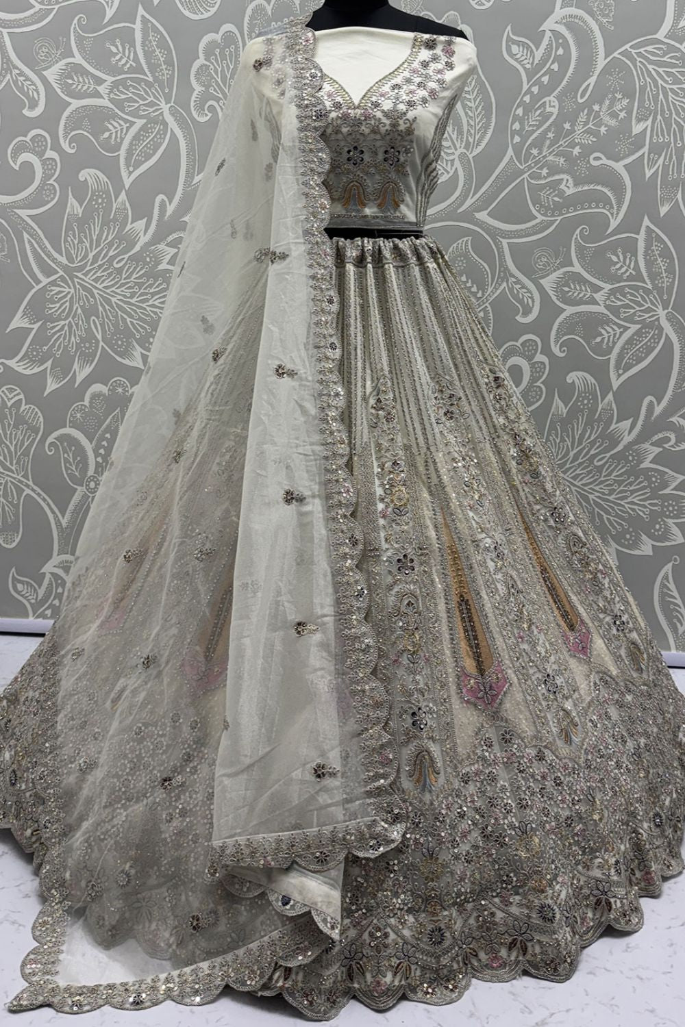 White Net Lehenga Choli - SFANJ3215