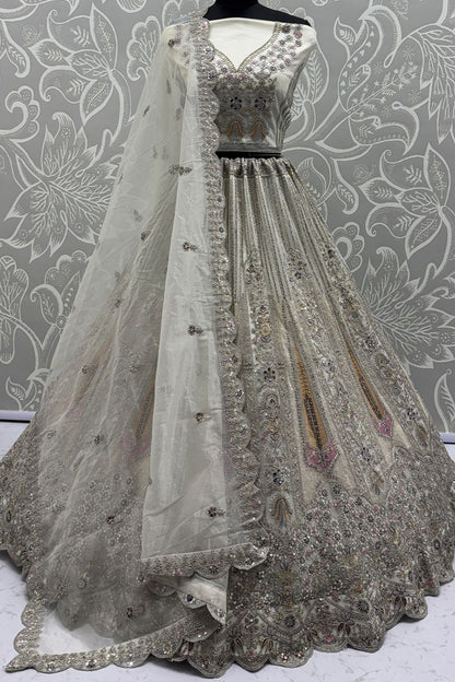 White Net Lehenga Choli - SFANJ3215