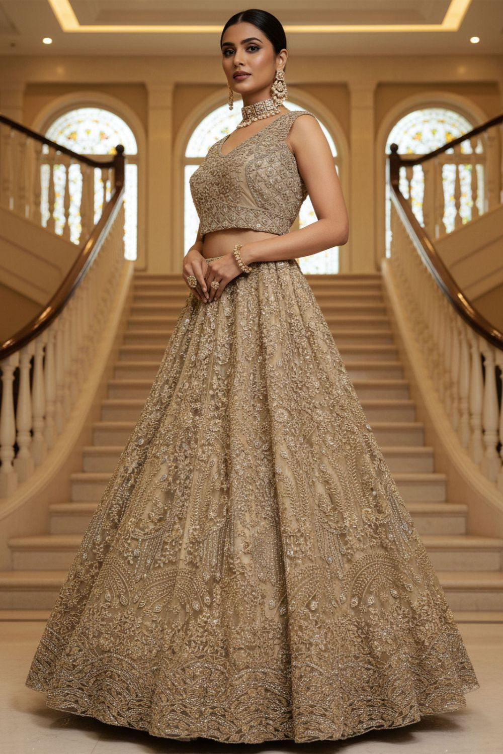 Golden Net Lehenga Choli - SFANJ3217