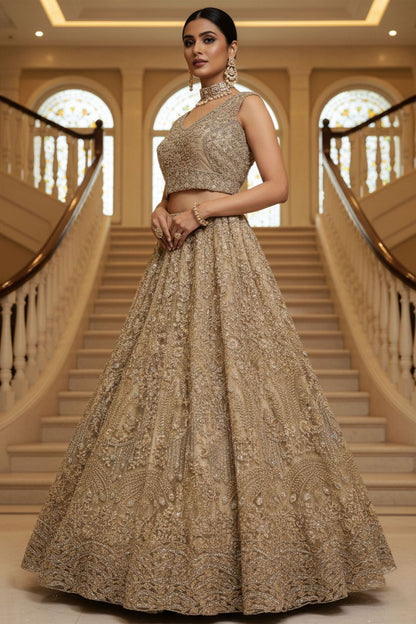Golden Net Lehenga Choli - SFANJ3217