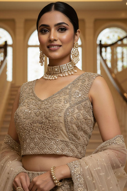 Golden Net Lehenga Choli - SFANJ3217