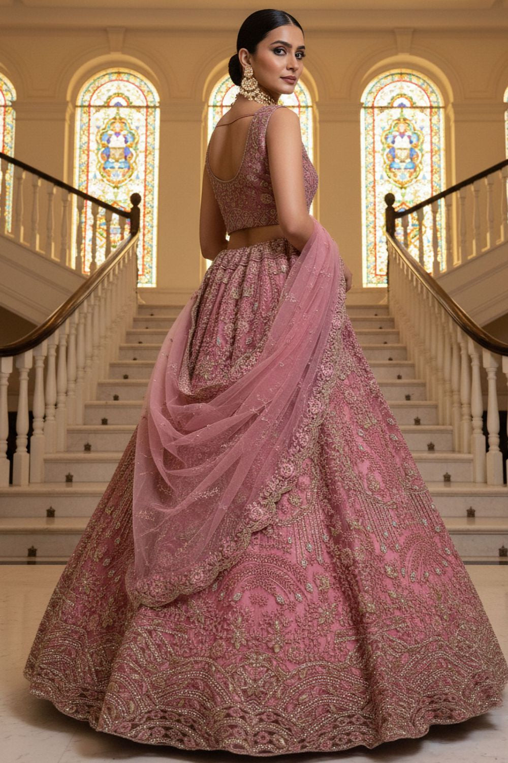 Pink Net Lehenga Choli - SFANJ3218