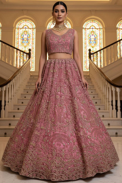 Pink Net Lehenga Choli - SFANJ3218